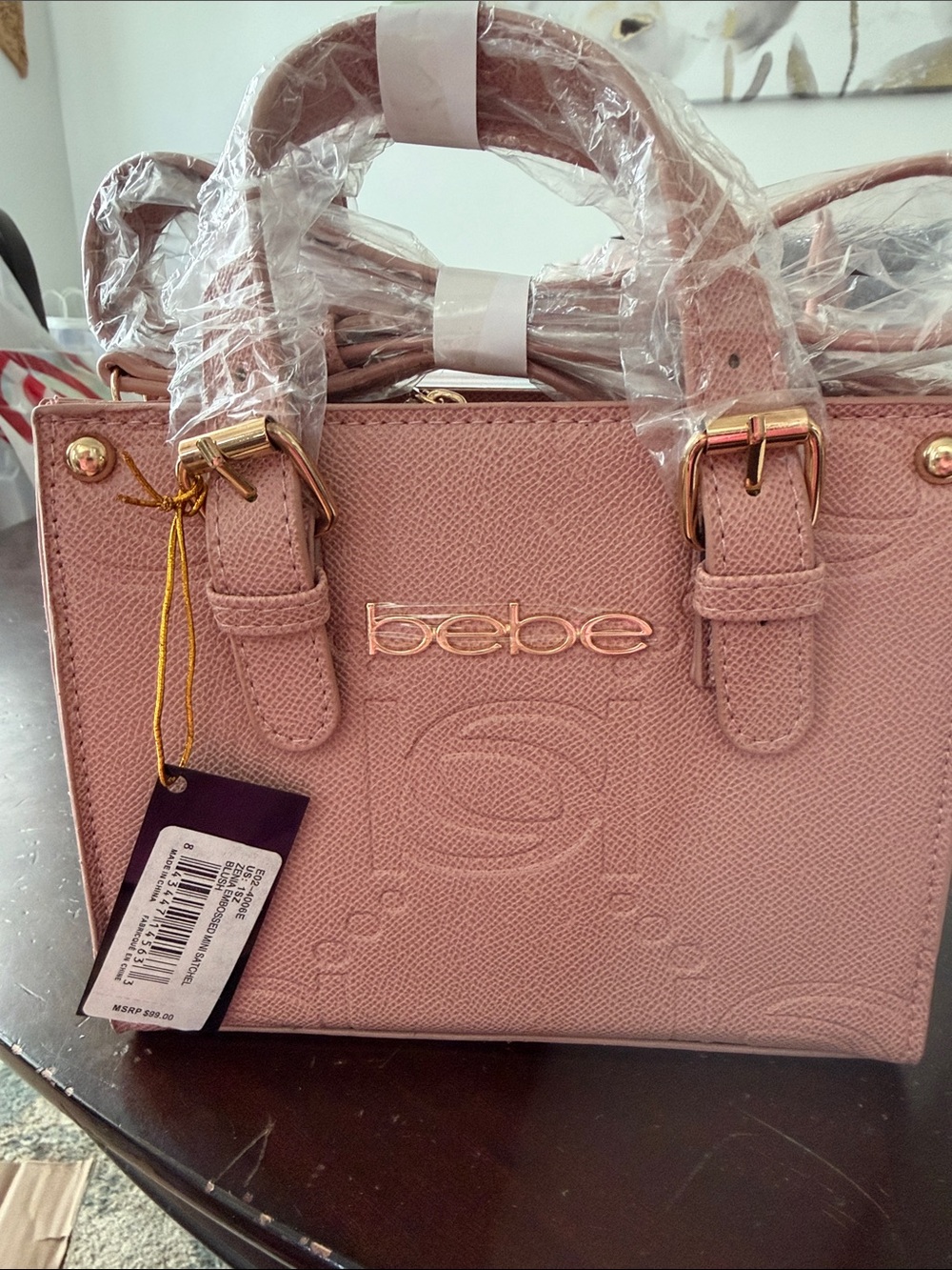 BRAND NEW!!! bebe Blush Pink Textured Satchel with Gold Hardware
